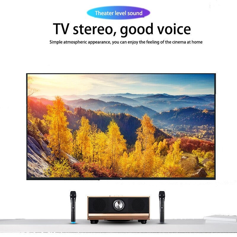 High-power home TV karaoke wooden bluetooth speaker stereo three-in-one with wireless dual microphone amplifier subwoofer audio High-power home TV karaoke wooden bluetooth speaker stereo three-in-one with wireless dual microphone amplifier subwoofer audio